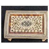 Rare Trinket Wooden Box With Carved Bone Detailing