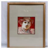 Self Portrait Man with Hat Framed Art Mixed Media