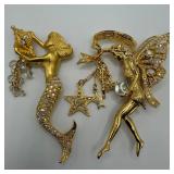 Pair of Kirks Folly Mermaid and Fairy Fantasy Broo