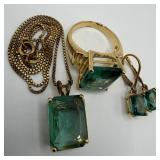 Gold Plated Sterling Jewelry Set Green Tourmaline