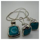 Inlaid Turquoise Square Stud Earrings Pendant and