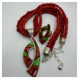 DTR Jay King Sterling Silver Jewelry Set Red and G