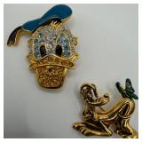 Disney Donald Duck and Pluto Brooch Set Rhinestone