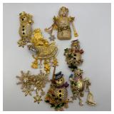 7 Pcs Kirks Folly Gold Tone Christmas and Winter S