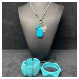 Faux Turquoise Art Deco Style Necklace and Bracele