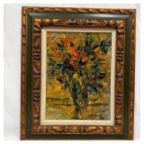Original Signed Floral Still Life Painting on Boar