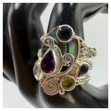 Sajen Sterling Silver Ring Abalone Shell Multi Gem