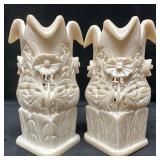 Pair of Hand Carved Floral White Alabaster Soapsto