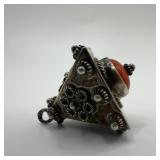 Ornate Floral Fob Charm 800 Silver Coral Accent Et