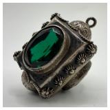 Single Fob Charm 800 Silver Emerald Green Glass Ac