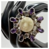 Carved Moon Face Cabochon Sajen Sterling Ring Amet