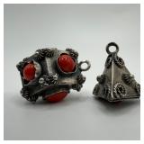 Ornate Fob Charm Set 800 Silver Etruscan Style ER7