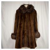 Brown Mink and Tanuki Collar and Cuff Fur Coat