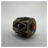 Single Fob Charm 800 Silver Coral Accent Etruscan