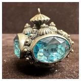 Victorian Etruscan Style Faceted Blue Glass Caboch