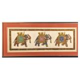 Framed Indian 3 Elephants Marching Hand Painted Si