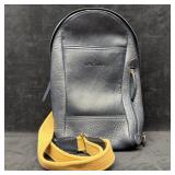 Blue Gray Pebbled Leather Single Strap Sling Bag