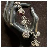 Multi Colored Glass Ornate Fob Charm Silver Thin C
