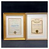 Pair of Michel Roux City of Miami Framed Certifica