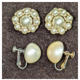 2 Sets Of Vintage Faux Pearl Earrings