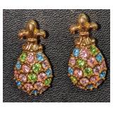 Joan Rivers Gold Tone Coloful Rhinesone Earrings