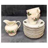 Vintage Christmas Holly Porcelain Saucers & Cups &