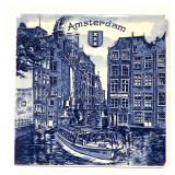 Amsterdam Souvenir Tile Wall Hanging - Blue & Whit