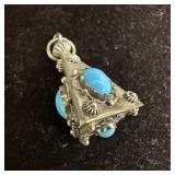 Victorian Etruscan Style Blue Cabochon Silver Char