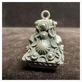 Victorian Etruscan Style Blue Accent Silver Fob Ch