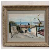 Signed Mid-Century European Village Original Oil P