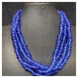 Clear Dark Blue Crystal Glass Round Beaded Large L