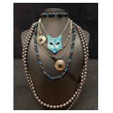 5pc Black Blue and Silver Fox Masquerade Necklace