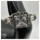 Sterling Silver Cubic Zirconia Halo Style Ring Siz