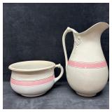 Ironstone Wash Basin and Pitcher Set with Pink Ban