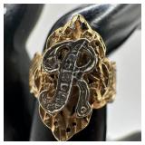 Accent Diamonds 14K Yellow Gold Ornate Filigree Ri