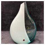 Murano Art Glass Studio Teardrop Vase White and Aq