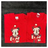 Two Disney Mickey Mouse Christmas T-Shirts Red Wom