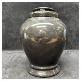 Polished Black Stone Lidded Urn Vessel Marble Styl