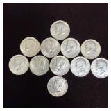 Lot of Eleven Kennedy Half Dollar 1966-69 Silver C