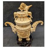 Vintage Decorative Chinese Carved Bone Incense Bur