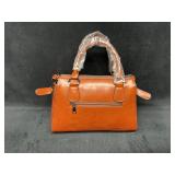 Faux Natural Leather Handbag With Crossbody Strap