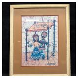 Goldfarb Framed Batik Textile Style Depicting Folk