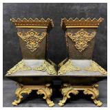 Pair of Ornate Decorative Brass Metal Footed Vase