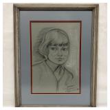 Signed and Dated 1970 Paris Portrait of a Young Wo