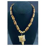 Natural Stone Necklace W Jade Turtle, 18K Gold