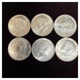 Lot of 6 Kennedy Half Dollar 1964 Silver Coin .900