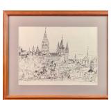 Framed Hand Signed Pen And Ink Print Temple Cathed