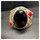 Large Black Oval Stone Sterling Cuff