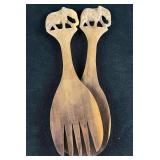 Wooden Fork and Spoon Carved Elephant Handles