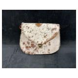 Cream & Brown Cowhide Leather Handbag